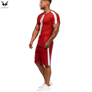 Conjunto de Camisa y Pantalones Cortos de Verano para Hombre, Estilo Urbano con Rayas en Contraste Rojo y Blanco, Camisa de Manga Corta Transpirable para Hombre - Product Image 2