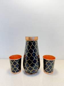 Juego de Jarra de Cobre Puro con Esmalte Negro y Dorado, Diseño de Rejilla Marroquí Premium, Ecológico, para Agua Hirviendo - Product Image 4