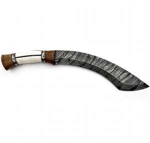 Couteau utilitaire d'extérieur en acier Damas fait main, manche en bois et os personnalisé, outil de découpe incurvé - Product Image 5