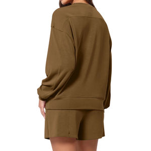 Conjunto de 2 Piezas Ecológico: Sudadera de Manga Larga con Cuello Redondo y Pantalones Cortos de Felpa Extra Grandes para Hombre, con Logotipo Personalizado - Product Image 2