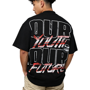Custom Black Screen Printing T-shirt 100% Cotton <b>Round</b> Neck Oversized Cropped Boxy Graphic Designer t Shirt for Men - Product Image 3