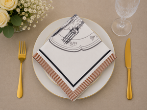 Serviette en coton de qualité supérieure avec imprimé vintage de couverts et bordure décorative |   Serviette de table en coton imprimé pour la table à manger - Product Image 2
