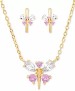 2-Pc มากชุดแล็บสร้างไพลินสีชมพู (1/2 ct. T.W.) & ห้องปฏิบัติการสร้างไพลินสีขาว (1-1/20 ct. T.W.) สร้อยคอจี้แมลงปอ & M - Product Image 1