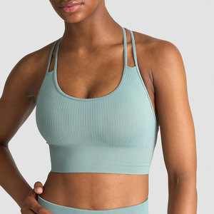 Soutien-gorge de sport côtelé pour femme avec coussinets amovibles, extensible dans quatre directions, dos croisé, push-up, rembourré de haute qualité - Product Image 5