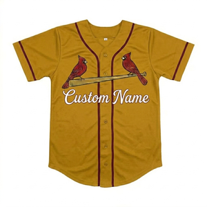 Camiseta de Béisbol de los Cardinals Personalizada al por Mayor, Dorada, de Manga Corta, con Botones al Frente, Impresión Personalizada con el Nombre del Equipo, Unisex, Transpirable para Adultos - Product Image 1