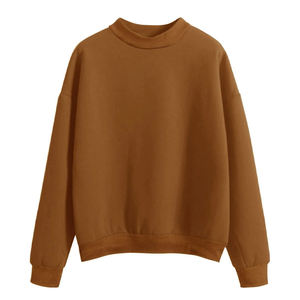 Sweat-shirt décontracté marron rouille uni à col ras du cou, coupe droite décontractée, manches longues et bordures côtelées aux poignets et à l'ourlet - Product Image 5