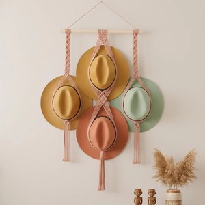 JNC Art <b>Deco</b> Cotton 4-Slot Hat Hanger Wall Hanging Rack with Wooden Dowel Home Decor Washable - Product Image 1