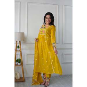 Conjunto de Top y Dupatta Elegante para Fiesta, Color Amarillo, Talla M, para Mujer, Marca Valam Fashion - Product Image 4