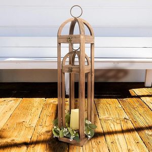 Rustic Wooden Candle <b>Lantern</b> <b>Set</b> of 2 Vintage Arched <b>Lanterns</b> with Thermal Transfer Printed String Lights for Wedding Home Decor - Product Image 4