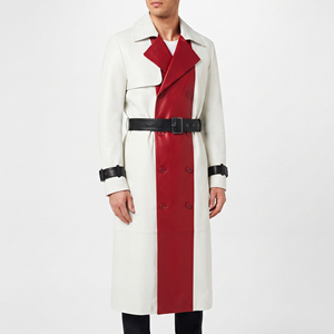 <b>Men's</b> Fashion Leather <b>Long</b> Coat <b>Men</b> Leather Waist Belt Leather Trench Coat <b>Mens</b> Button Double Breasted Leather Coat - Product Image 1