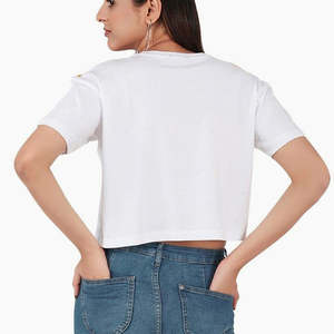 Camiseta de Verano para Mujer, Manga Corta, con Logotipo Personalizado, Tela de Lona Transpirable, Ecológica, Precio Razonable, Servicio OEM - Product Image 5