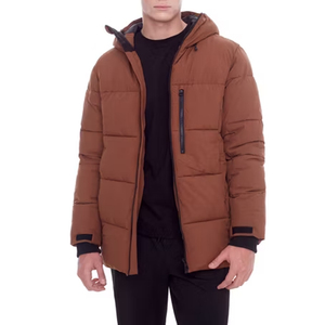 Wholesale Streetwear Clothing Supplier Men's Brown Hooded Puffer Down Jacket Zip Up Thick Filling Regular Fit Jacket Winter <b>Coat</b> - Product Image 1
