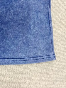 T-shirts décontractés pour hommes en coton bleu délavé style vintage, coupe oversize respirante à col rond et manches courtes - Product Image 5