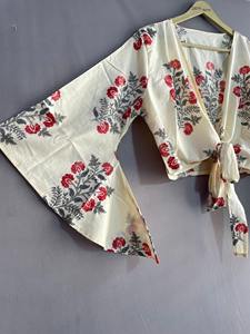 Blusa Bohemia Floral de Algodón Indio Hecha a Mano con Estampado de Bloques para Mujer, Manga Larga, Estilo Casual, Talla Única - Product Image 3