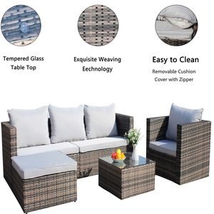 4 Piece PE Rattan <b>Wicker</b> Cushioned Sofa Set with <b>Coffee</b> <b>Table</b> Outdoor Garden Patio Furniture Stylish Outdoor Couch - Product Image 4