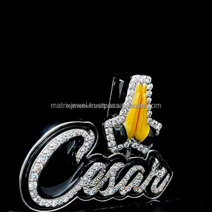 Bijoux Hip Hop Hommes Glacé Personnalisé Émail Moissanite Pendentif 925 Sterling Silver VVS Diamant Nom Initiale Logo Lettre Pendentif - Product Image 6