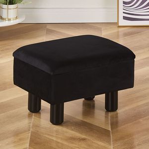 Poggiapiedi Moderno in Lino con Contenitore, Gambe in Legno Massello, Sgabello Decorativo per Ingresso e Palestra, Sgabello per Divano e Soggiorno - Product Image 1