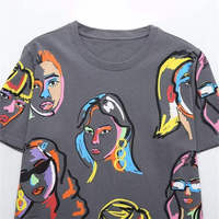 Kadınlar İçin Örgü T-Shirt Özelleştirilebilir Renkler Sokak Modası Günlük Baharlık %100 Pamuk Kırışmaz Dijital Baskılı