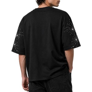 Luxury <b>Rhinestone</b> Sleeve Shirts For Mens Oversized Solid Color Crew neck Casual Streetwear <b>Top</b> Premium 100% Cotton Clothing OEM - Product Image 2