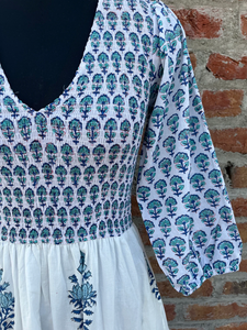 ชุดเดรสยาวคอวีผ้าฝ้ายสไตล์อินเดียชุดเดรสคอวีปักลายดอกไม้ชุดยาวพิมพ์ลาย - Product Image 6