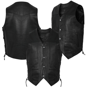 <b>Men's</b> <b>Black</b> Faux Leather Moto <b>Vest</b> V-Neck Button Closure Plus Size Regular Fit Solid Color Outerwear - Product Image 6