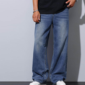 Men's Wide Leg Stonewashed Denim <b>Jeans</b> 100% Cotton <b>Elastic</b> <b>Waist</b> Casual Midweight Spring Wear - Product Image 1