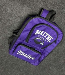 Sac à dos de cheerleading personnalisé avec logo d'équipe, 100 % polyester, violet, pour équipes de cheerleading, écoles et voyages sportifs - Product Image 4