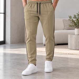 Pantalon de jogging pour homme à plis discrets avec passepoil latéral, cordon de serrage réglable, coupe moderne affinée, décontracté, vente en gros sous marque privée - Product Image 5