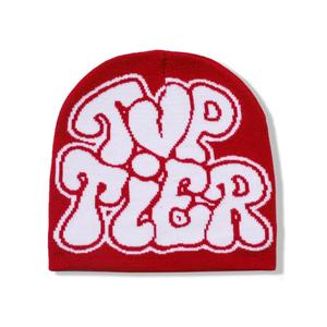 <b>Top</b> Tier Beanie Knit <b>Hat</b> with Heart Logo Unisex Y2K Winter Cap White Black <b>Red</b> Spandex/Polyester Outdoor - Product Image 2