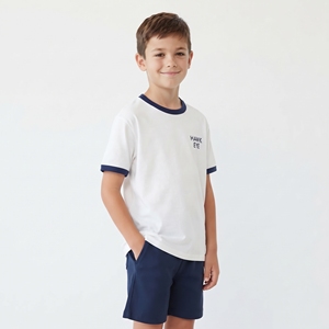 <b>White</b> Short Sleeve <b>T</b>-<b>Shirt</b> With Navy Contrast Custom Logo Regular Fit Breathable Summer Wear Leisure Top - Product Image 2