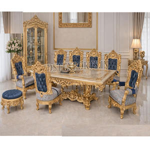 Juego de Comedor Premium de Madera Tallada en Oro para 7 Personas, con Tapicería de Tela Cómoda, de Alta Calidad, Estilo Australiano - Product Image 1