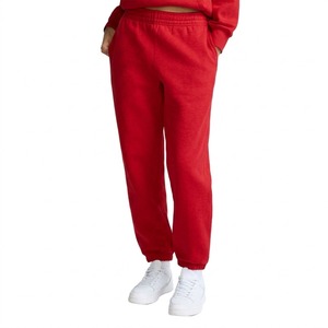 Pantalones Deportivos Rojos de Felpa Transpirable para Mujer, Corte Regular, Cintura Elástica, Largos, Casuales, con Bolsillos, Color Sólido, para Verano - Product Image 1