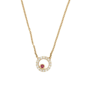 14K Yellow Gold <b>Ruby</b> Diamond Modern Link <b>Necklace</b> - Product Image 1