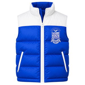Phi Beta Sigma Gothic Royal Blue <b>White</b> <b>Men's</b> Breathable Puffer <b>Vest</b> Sleeveless Padded Embroidered Zip-Up Winter Outerwear - Product Image 3