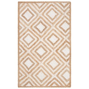 Tapis géométrique en jute rectangulaire moderne à tissage plat antidérapant pour salon, motif blanc beige - Product Image 1