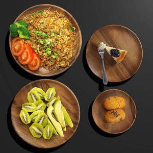 Assiette ronde en bois d'acacia rustique, faite à la main, pour la présentation des aliments, service de table, vaisselle de restaurant, assiette à dessert, pour gâteau - Product Image 3