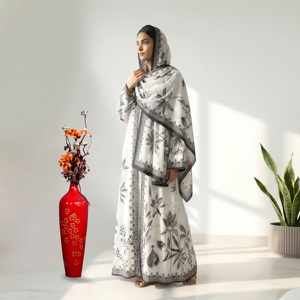 Premium Bember Crepe Plus Size Modest Abaya with Matching Hijab Black and White Solid Wedding <b>Islamic</b> <b>Clothing</b> - Product Image 5
