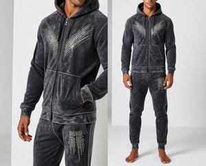 Premium Unisex Rhinestone Tracksuit Set Custom Glitter Hoodie And Sweatpants Oversize Hip Hop Casual Two Piece Outfit - Product Image 3