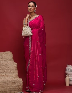 KV Women's Silk <b>Satin</b> Pink Embellished Modern Designer Saree with Unstitched <b>Blouse</b> for Party - Product Image 2