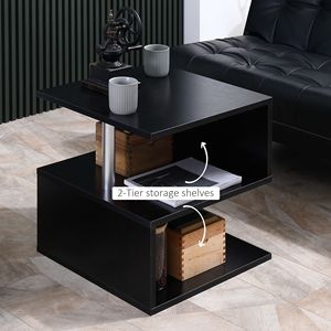 Designer S Shaped <b>Black</b> 3-Tier Lift Top Coffee <b>Table</b> with 2 Steel Support Poles Multi-Level Side <b>Console</b> <b>Tables</b> - Product Image 5