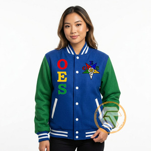 Chaqueta Universitaria OES Azul Verde, Manga Larga, Logotipo Bordado en la Parte Delantera, Cuello Camisero, Ropa de Otoño para Mujer, Prendas de Hermandad - Product Image 4