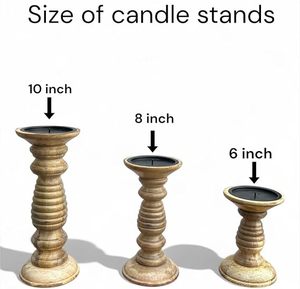 Handcrafted <b>Wooden</b> Pillar Candle Holder Set Decorative Rustic <b>Candlestick</b> Stand for Home Wedding Table Decor - Product Image 4