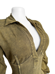 Mono largo ajustado sexy para mujer, verde oliva, de manga larga, con cuello camisero y botones, ideal para discoteca - Product Image 6