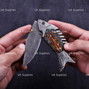 Handmade Fish Folding <b>Knife</b> Damascus Steel Pine Cone <b>Handle</b> Outdoor Survival Custom EDC OEM ODM Wholesale Manufacturer - Product Image 3