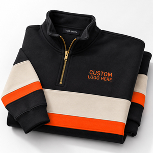 เสื้อสเวตเชิ้ตผู้ชายแบบซิป ¼  คอตั้ง ทรงปกติ  ตัดต่อสีสัน  ผ้าฝ้ายเฟรนช์เทอร์รี่  สไตล์สปอร์ต  ใส่สบาย  สำหรับฤดูใบไม้ร่วง  รับผลิตแบบ OEM - Product Image 3