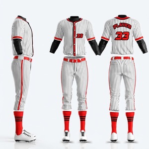Custom Baseball Uniforms <b>Men</b> <b>White</b> Pinstripe Red Black Jersey <b>Pants</b> Breathable Polyester Adult Size OEM Service - Product Image 3
