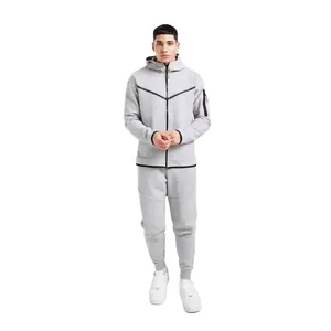 Men's Gray Hooded Tracksuit Full <b>Zip</b> Solid Color Casual Autumn Wear Regular Fit With Side Pockets 100% Cotton - Product Image 1