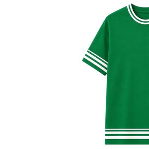 Green And <b>White</b> Women Short Sleeve T Shirt And Straight Leg Pants Lounge <b>Set</b> Custom Casual Two <b>Piece</b> Outfit With Contrast Stripe - Product Image 2