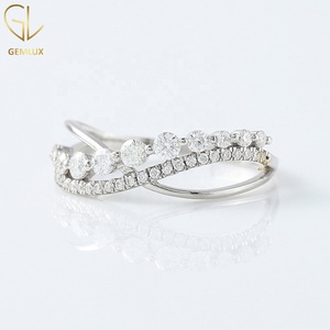 Round Cut Moissanite Wedding Band, 14K White Gold Criss Cross <b>Infinity</b> Twisted Band for Women Engagement Ring - Product Image 1