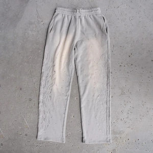 Pantalon de survêtement unisexe en coton épais avec strass, coupe ample évasée, broderie, délavage acide, jambe large pour homme - Product Image 6